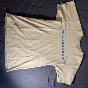 Columbia tee with blue logo on front and sleeve